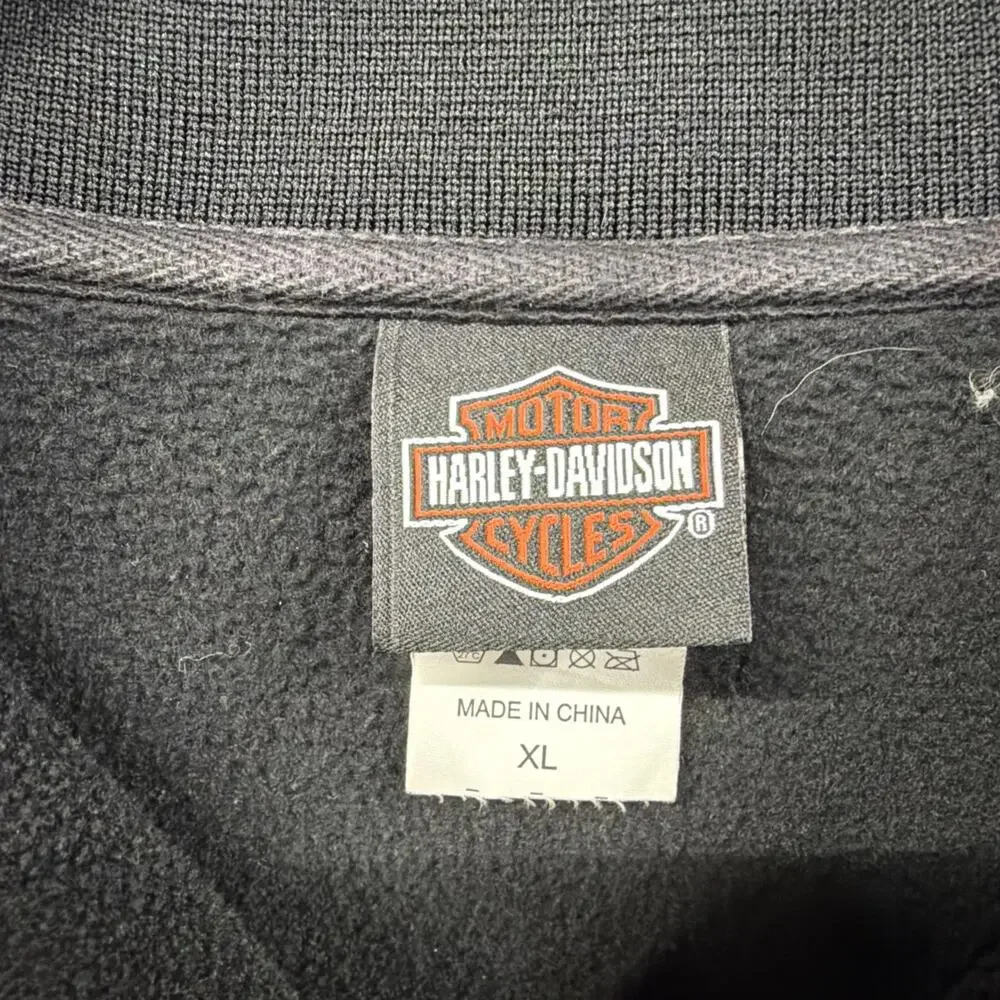 Harley-Davidson Fleece Jacket Men XL Black 1/4 Zip Embroidered Logo Softshell